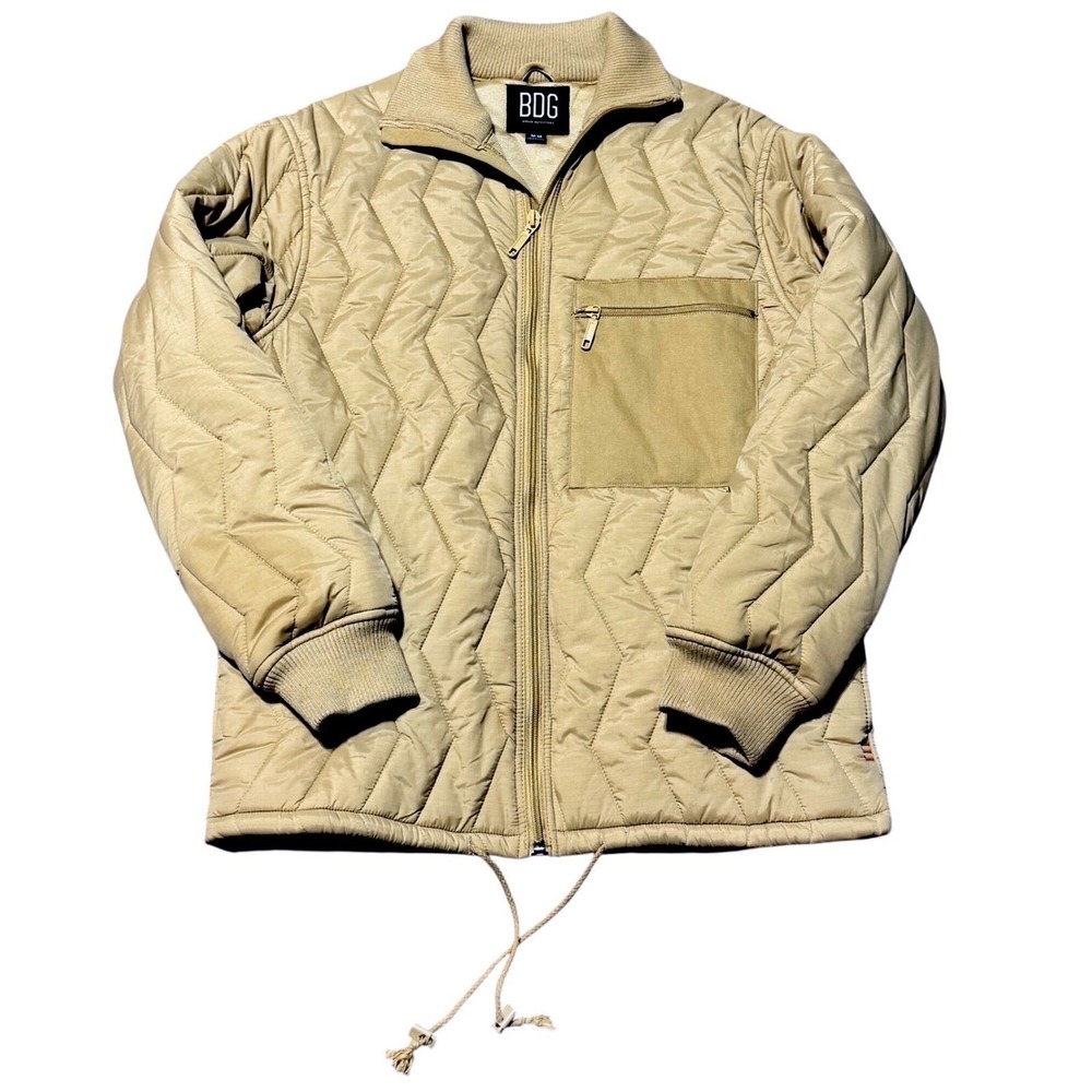 BDG Men's Oversized Quilted Zip‎ Jacket – Tan, Size Medium